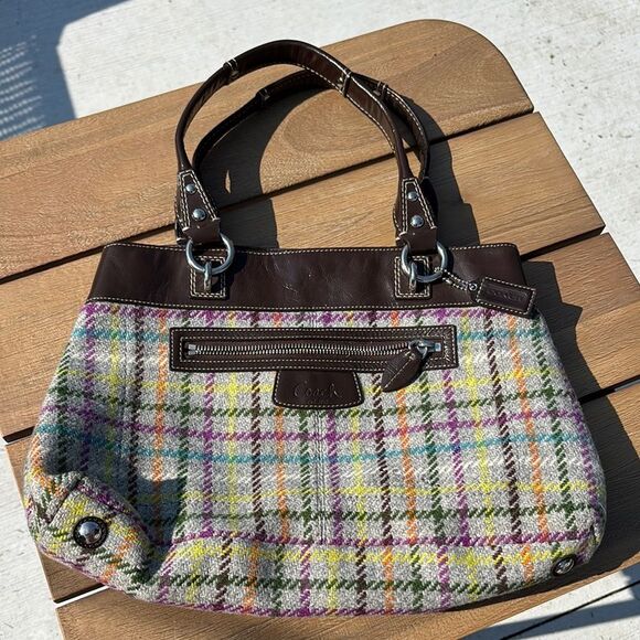 Coach Gray Brown multicolored wool tweed Shoulder Bag with Classic Design EUC! - Picture 1 of 14